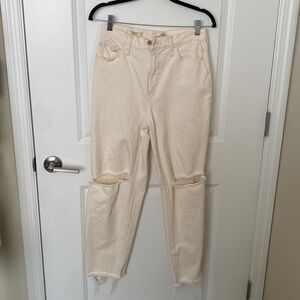 Barely worn ripped cream jeans size 4/27